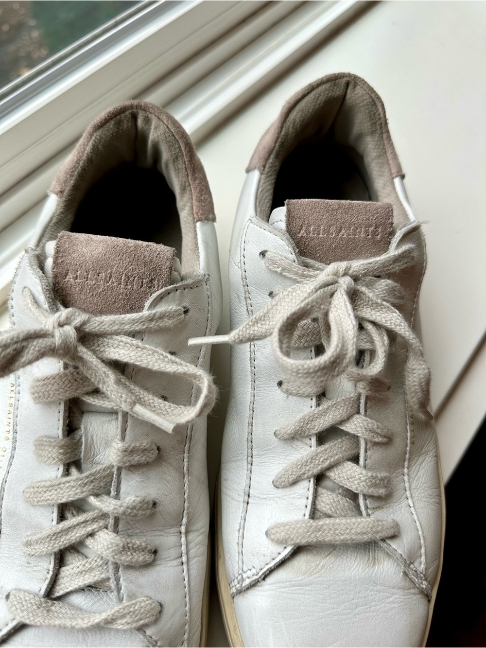 All Saints white leather tennis shoes size 8.